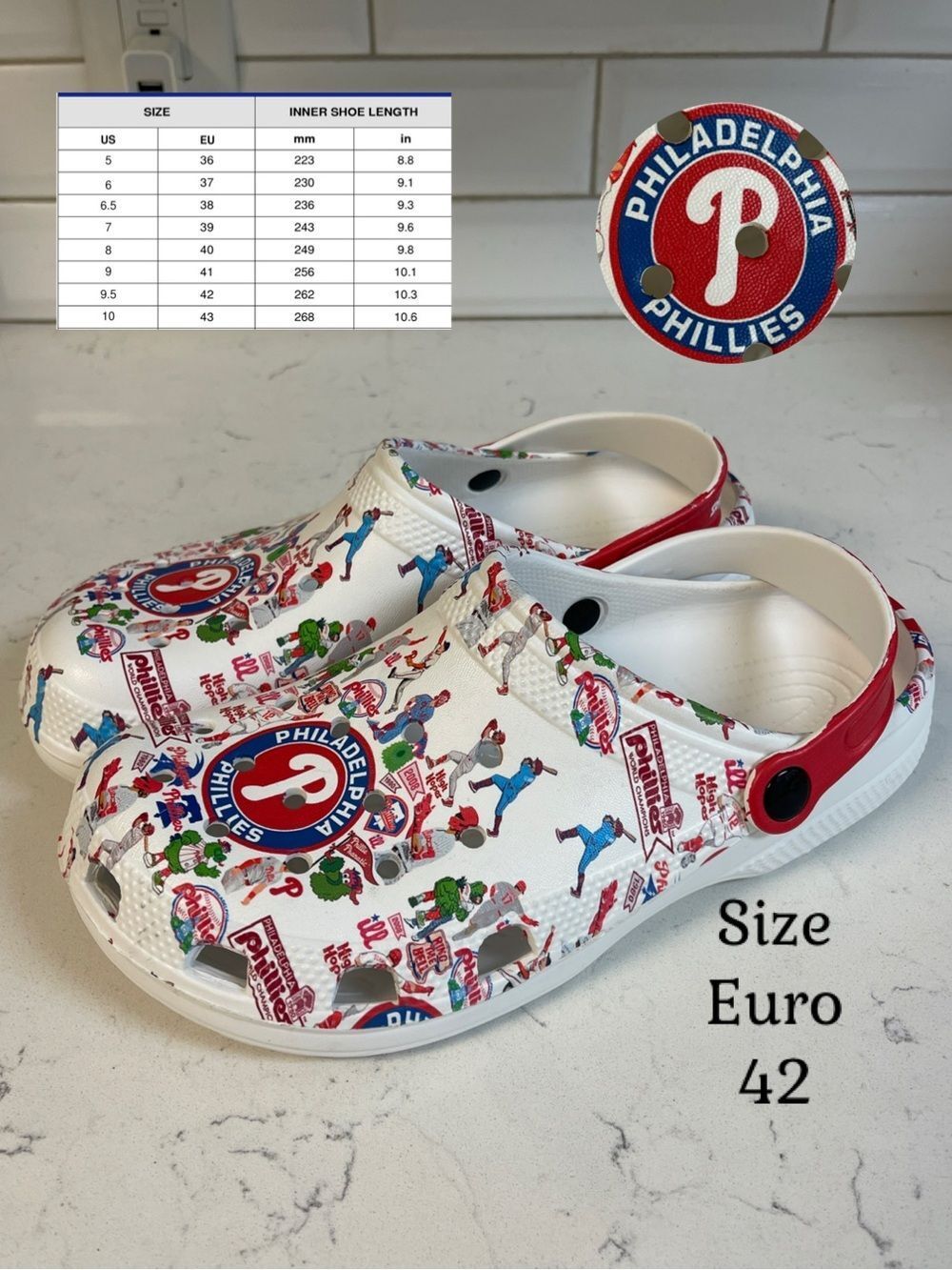 Philadelphia- Phillies Sport Rubber Clogs Shoes Fashionable Clog Sandals Size 42